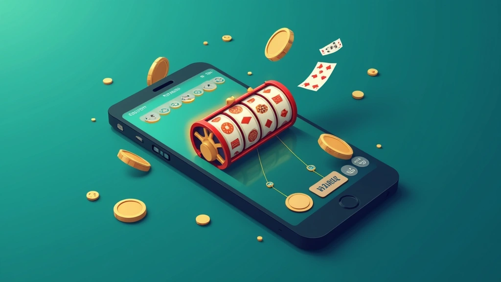 Kuvitus mobiilikasinon pelinäkymästä ja pankkimaksusta älypuhelimella